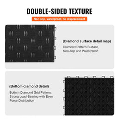 Black interlocking garage floor tiles, 12x12 inches, in a 50-pack for durable coverage.
