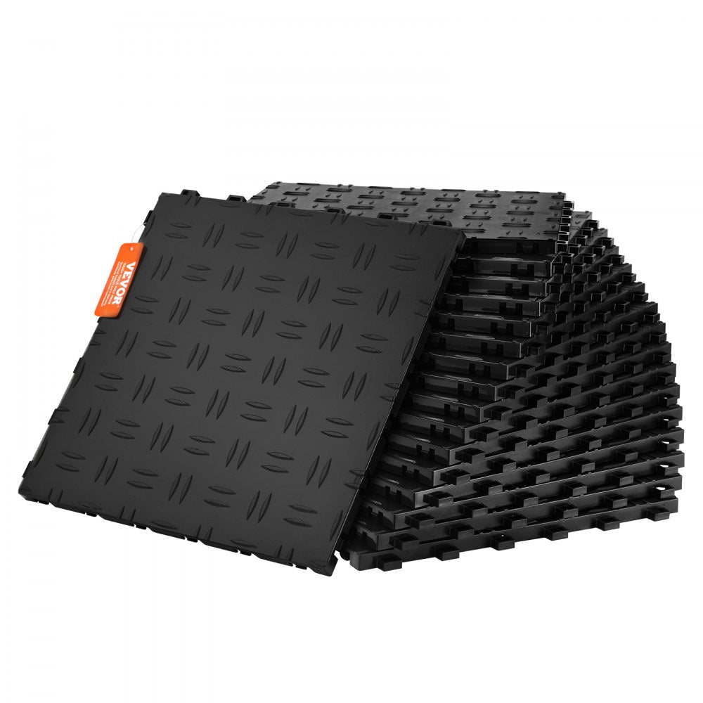 Black interlocking garage floor tiles, 12x12 inches, in a 50-pack for durable coverage.