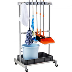 Garden Tool Organizer, 10 Slots with Hooks, Yard Tool Tower Rack with Wheels for Garage Organization and Storage, Hold Long-Handled Tool/Rake/Broom, Metal Tool Stand Holder for Shed, Outdoor