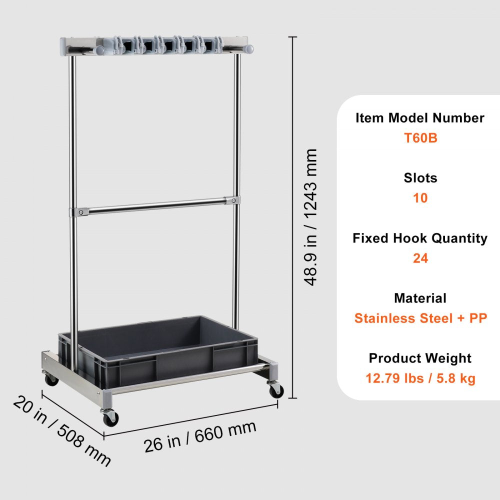Garden Tool Organizer, 10 Slots with Hooks, Yard Tool Tower Rack with Wheels for Garage Organization and Storage, Hold Long-Handled Tool/Rake/Broom, Metal Tool Stand Holder for Shed, Outdoor