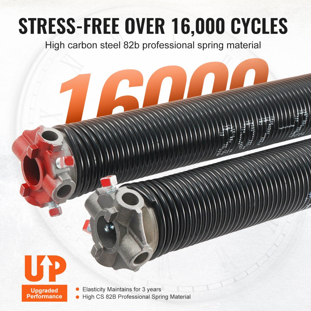 Garage Door Torsion Springs, Pair of 0.207 x 2 x 22inch, 16000 Cycles, Garage Door Springs with Non-Slip Winding Bars, Gloves and Mounting Wrench, Electrophoresis Coated for Replacement