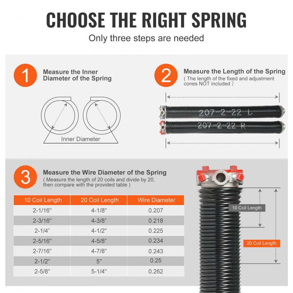 Garage Door Torsion Springs, Pair of 0.207 x 2 x 22inch, 16000 Cycles, Garage Door Springs with Non-Slip Winding Bars, Gloves and Mounting Wrench, Electrophoresis Coated for Replacement