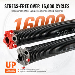 Garage Door Torsion Springs, Pair of 0.218 x 2 x 23inch, Garage Door Springs with Non-Slip Winding Bars, 16000 Cycles, Gloves and Mounting Wrench, Electrophoresis Coated for Replacement