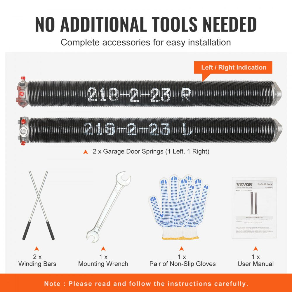 Garage Door Torsion Springs, Pair of 0.218 x 2 x 23inch, Garage Door Springs with Non-Slip Winding Bars, 16000 Cycles, Gloves and Mounting Wrench, Electrophoresis Coated for Replacement