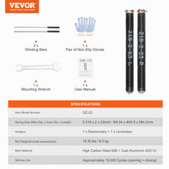 Garage Door Torsion Springs, Pair of 0.218 x 2 x 23inch, Garage Door Springs with Non-Slip Winding Bars, 16000 Cycles, Gloves and Mounting Wrench, Electrophoresis Coated for Replacement