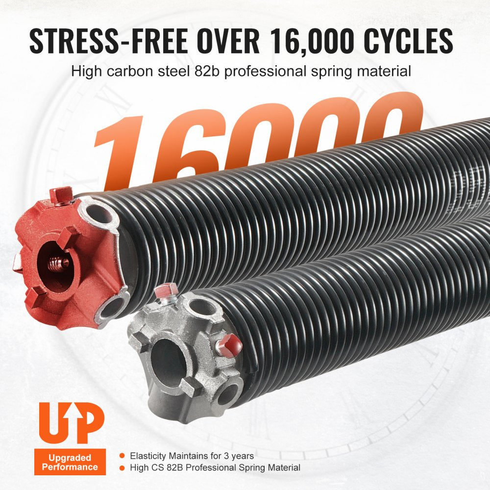 Garage Door Torsion Springs, 16000 Cycles, Pair of 0.25 x 2 x 30inch, Garage Door Springs with Non-Slip Winding Bars, Mounting Tool and Gloves, Electrophoresis Coated, for Replacement