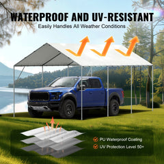 10 x 20 ft Carport Replacement Canopy Cover, Garage Top Tent Shelter Tarp Heavy-Duty Waterproof & UV Protected, Easy Installation with 40 Ball Bungeess (Only Top Cover, Frame Not Include), White