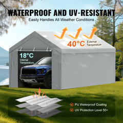 Carport Replacement Canopy Cover Top + Side Wall 10 x 20 ft, Garage Tent Shelter Tarp Heavy-Duty Waterproof & UV Protected, Easy Installation with Ball Bungees,White (Frame Not Included)