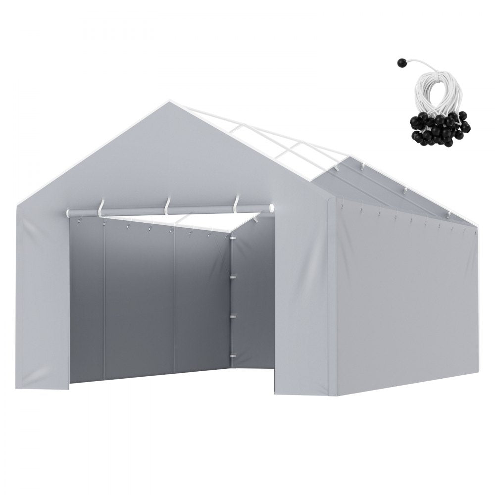Carport Replacement Canopy Cover Side Wall 12 x 20 ft, Garage Tent Shelter Tarp Heavy-Duty Waterproof & UV Protected, Easy Installation with Ball Bungees,Grey (Top and Frame Not Included)