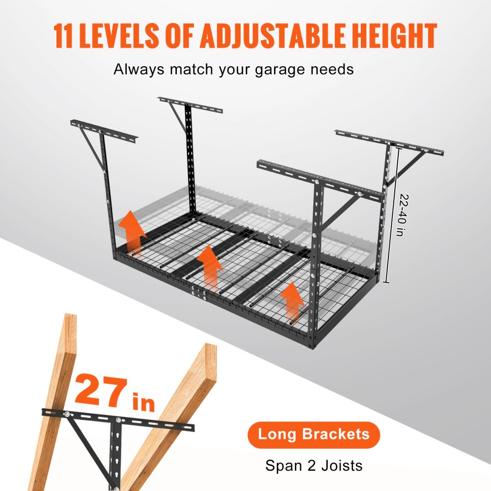 Overhead Garage Storage Rack, 3x6 Garage Ceiling Storage Racks, Heavy Duty Adjustable Cold Rolled Steel Racks for Garage Storage, Organization, 550 lbs Load Capacity, 22``-40"(Black)