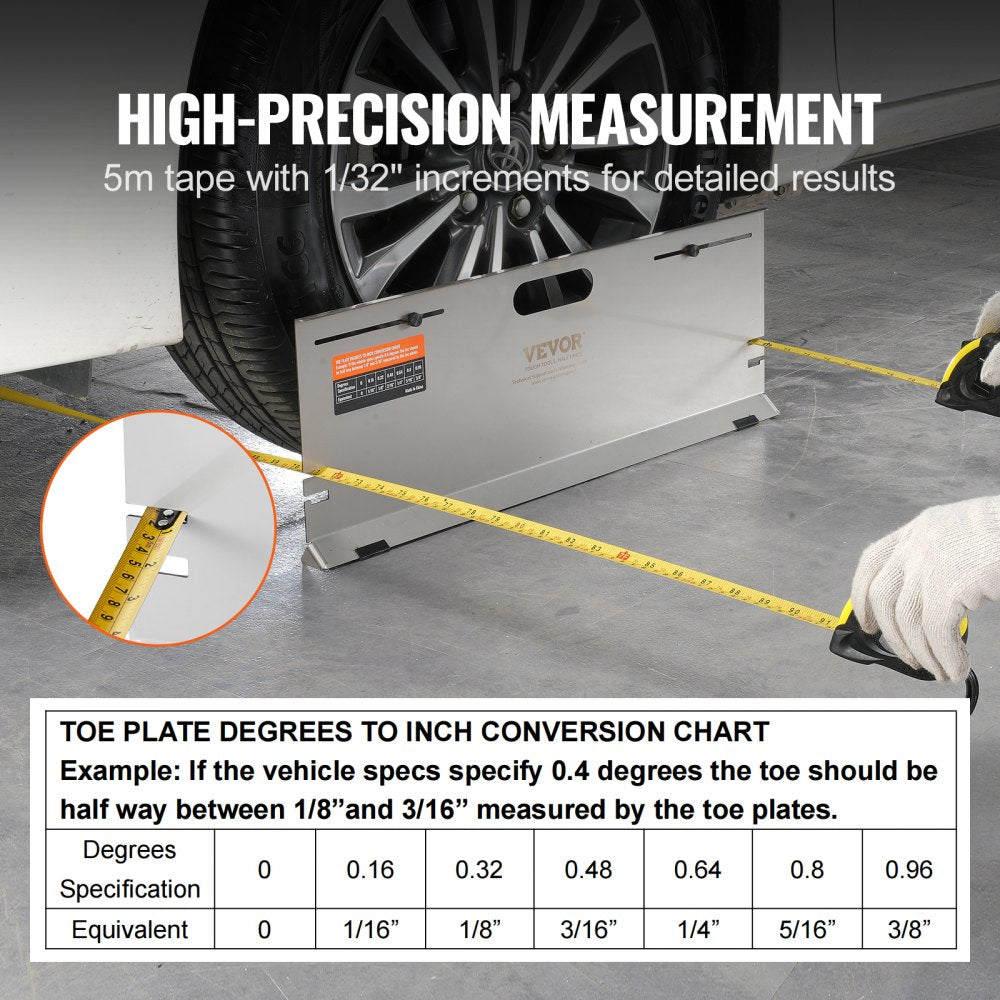 Wheel Alignment Tool, 2-Pack Alignment Tool Toe Plates, Stainless Steel Toe Angle Measurement Tool Plate, 4 Alignment Rods and Magnetic Slots, Includes Measuring Tapes & Conversion Chart