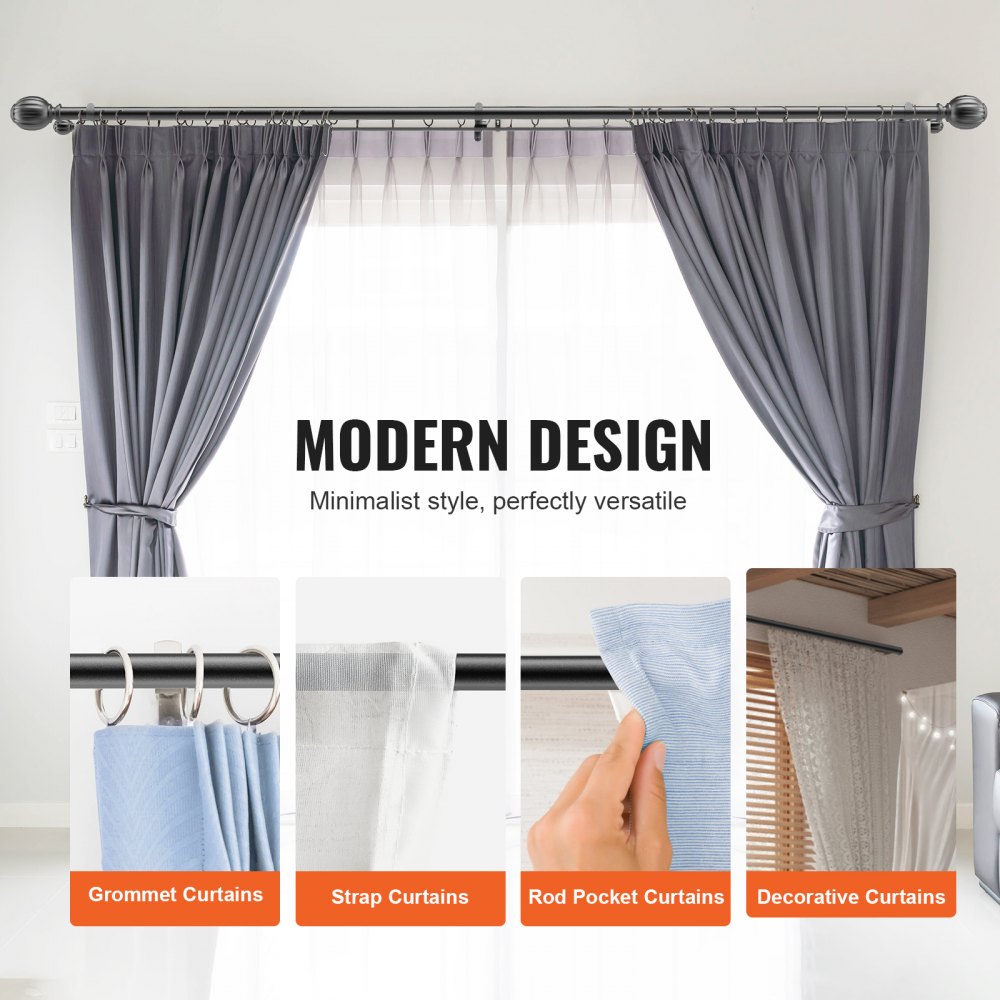 Double Rod Curtain Rods, 36-72 inches(3-6ft) Adjustable Length, Black Double Curtain Rods with Round Finials, 1" and 3/4" Diameter, Double Window Drapery Rod for Sheer and Blackout Curtains