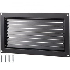 Black flood vent measuring 16"x32" with a detachable louvered plate for airflow.