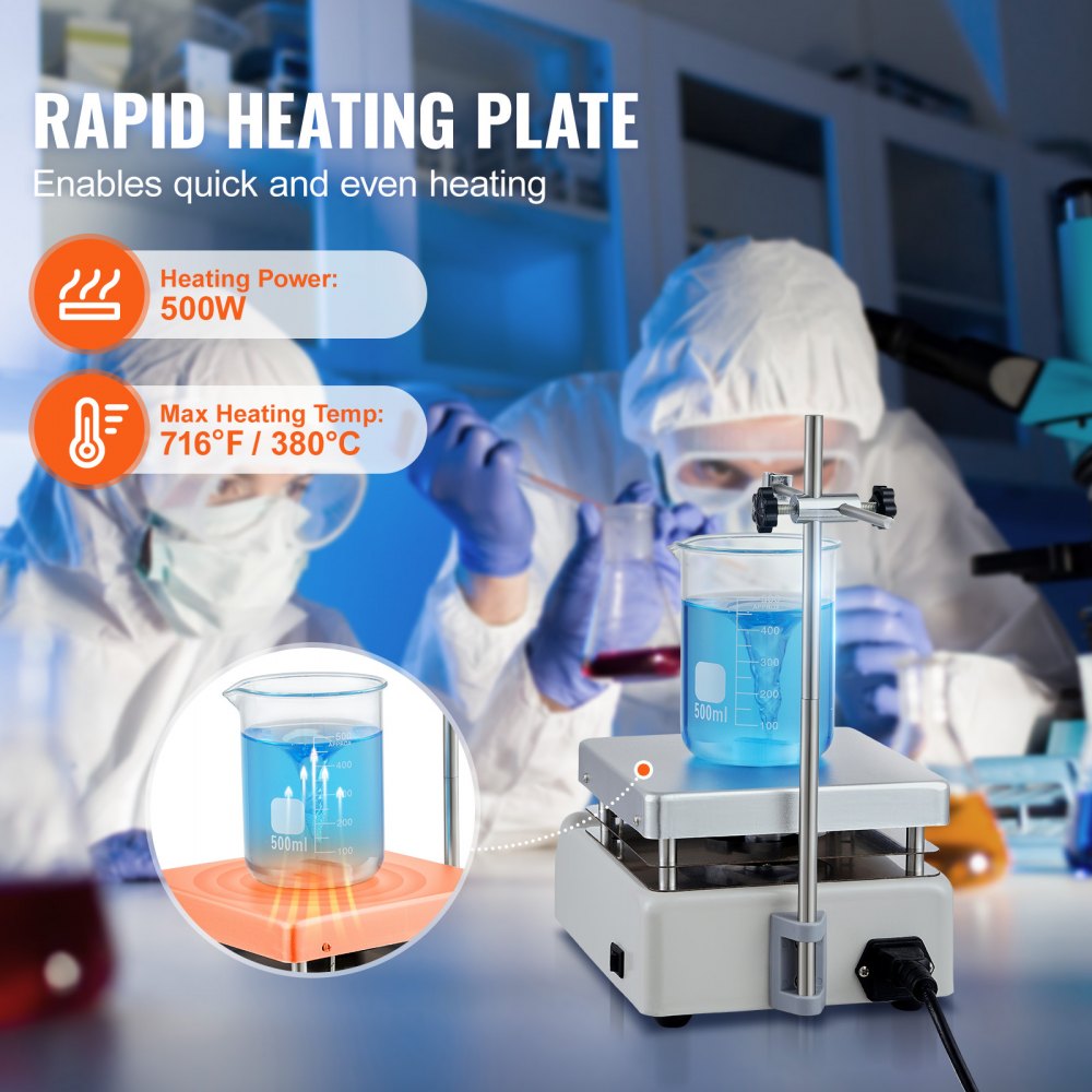 Magnetic Stirrer Hot Plate, Max 716°F/380°C, 0-2000 RPM Hot Plate with Magnetic Stirrer, 3000mL Hot Plate Stirrer, Support Stand and Stir Bars Included, 500W Heating Power