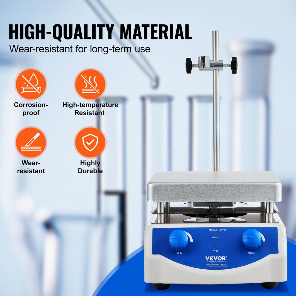 Magnetic Stirrer Hot Plate, Max 716°F/380°C, 0-2000 RPM Hot Plate with Magnetic Stirrer, 3000mL Hot Plate Stirrer, Support Stand and Stir Bars Included, 500W Heating Power