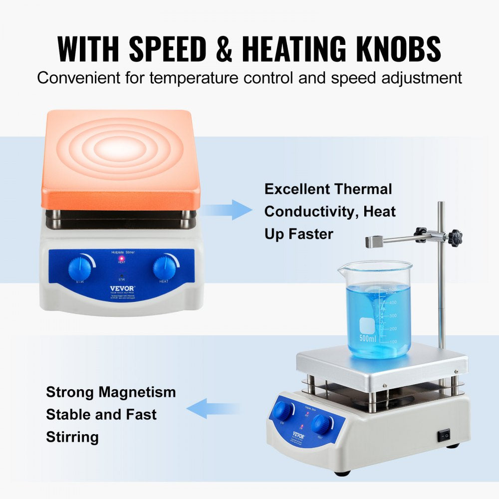 Magnetic Stirrer Hot Plate, Max 716°F/380°C, 0-2000 RPM Hot Plate with Magnetic Stirrer, 3000mL Hot Plate Stirrer, Support Stand and Stir Bars Included, 500W Heating Power
