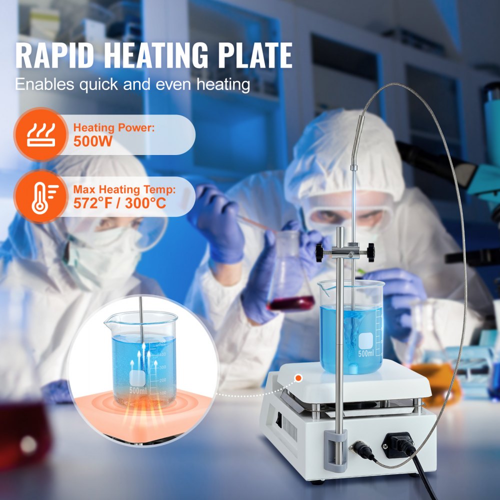 Magnetic Stirrer Hot Plate, Max 572°F/300°C, 0-2000 RPM Hot Plate with Magnetic Stirrer, 2000mL Hot Plate Stirrer with LED Screen, Support Stand and Stir Bars Included, 500W Heating Power