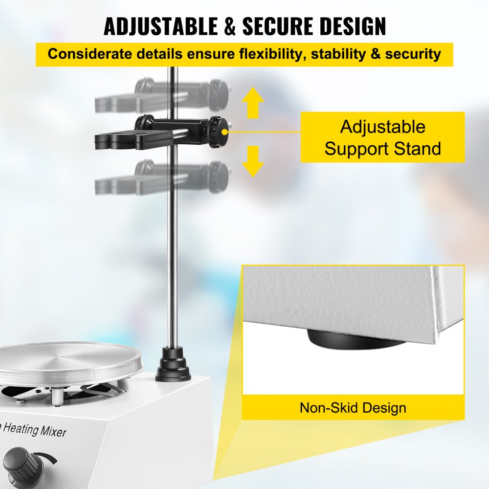 Magnetic Stirrer 250W 158℉/70℃ Heating Hot Plate with Magnetic Stirrer 0-1600 RPM Adjustable 1000ML Lab Magnetic Stirrer Mixer with Stand Support, Stirring Bar