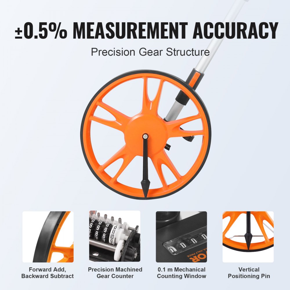 Measuring Wheel in Feet, 12.5 in Wheel Diameter, 39.37-15.75 in Telescoping Measure Wheel, Measurement 0-9,999Ft with Back Bag, Suitable for Lawn/Hard/Soft/Wood Road Measuring