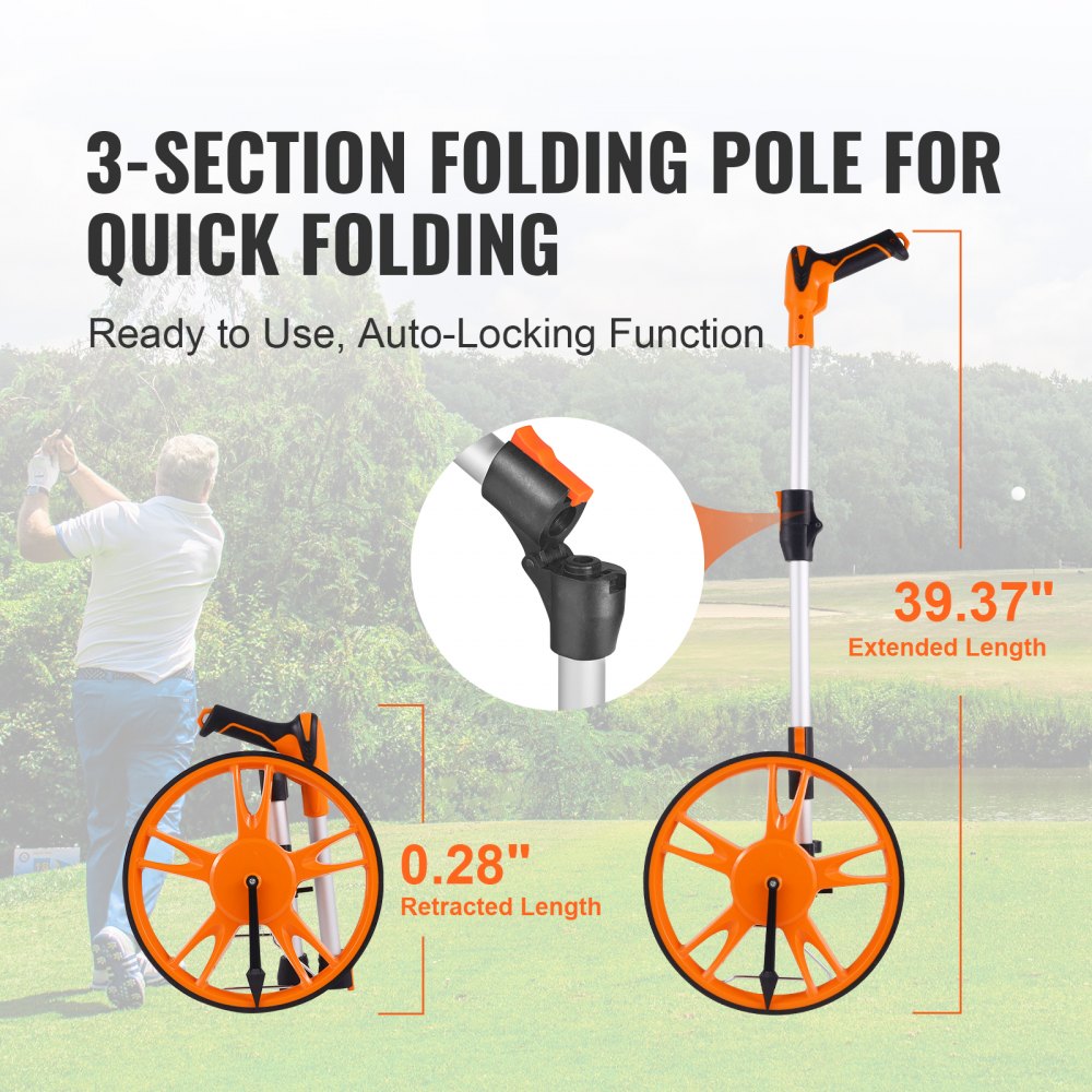 Measuring Wheel in Feet, 12.5 in Wheel Diameter, 39.37-15.75 in Telescoping Measure Wheel, Measurement 0-9,999Ft with Back Bag, Suitable for Lawn/Hard/Soft/Wood Road Measuring