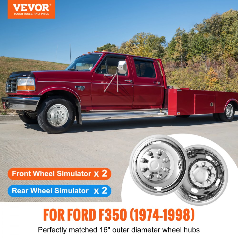 16-inch Wheel Simulators, 304 Stainless Steel Wheel Simulator Kit with Mirror Polished Finish, 2 Front and 2 Rear Wheel Covers Fit for Ford F350 (1974-1998), 4 pcs