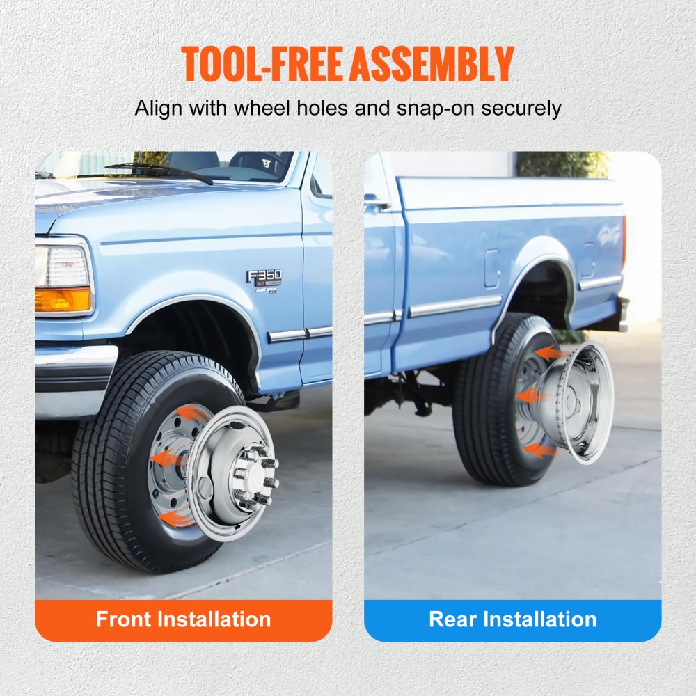 16-inch Wheel Simulators, 304 Stainless Steel Wheel Simulator Kit with Mirror Polished Finish, 2 Front and 2 Rear Wheel Covers Fit for Ford F350 (1974-1998), 4 pcs