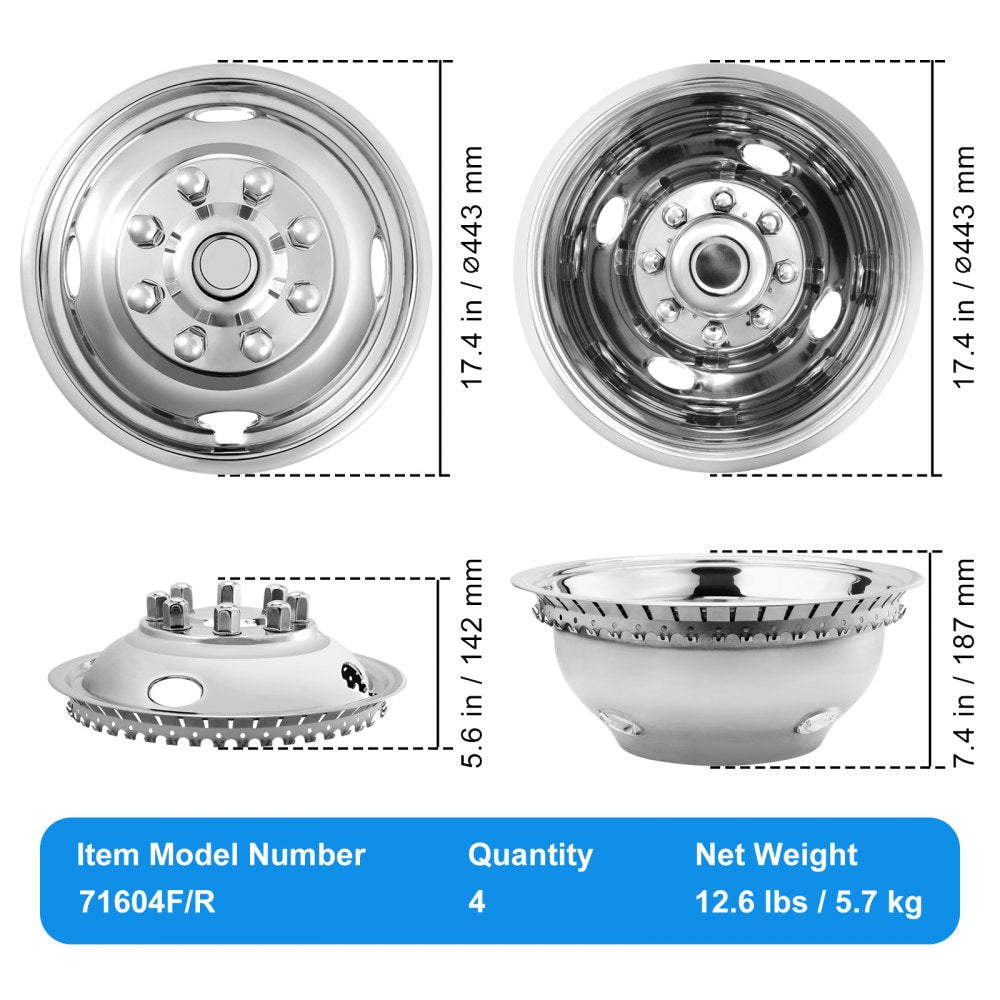 16-inch Wheel Simulators, 304 Stainless Steel Wheel Simulator Kit with Mirror Polished Finish, 2 Front and 2 Rear Wheel Covers Fit for Ford F350 (1974-1998), 4 pcs