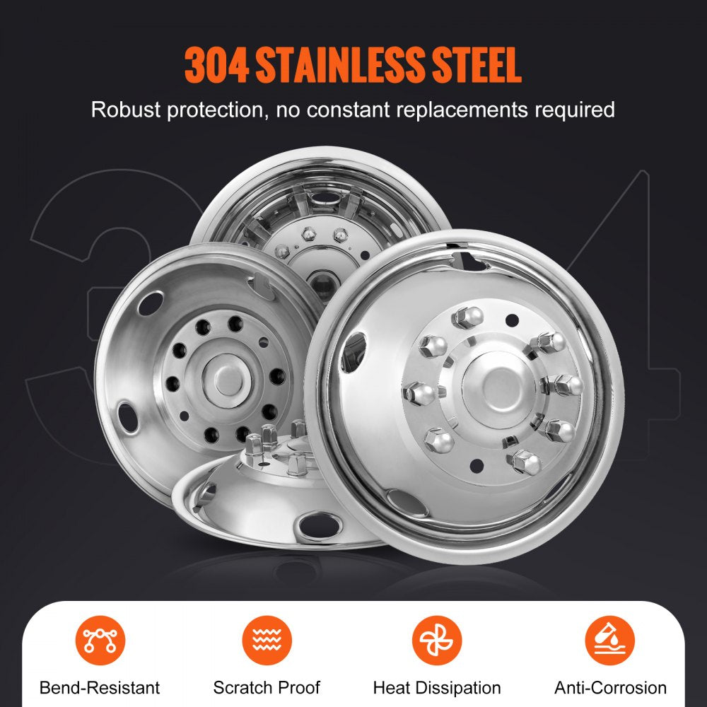 19.5-inch 10 Lug Wheel Simulators, 304 Stainless Steel Wheel Simulator Kit with Mirror Polished Finish, 2 Front and 2 Rear Wheel Covers Fit for For Ford F450/F550 (2005-2020), 4 pcs