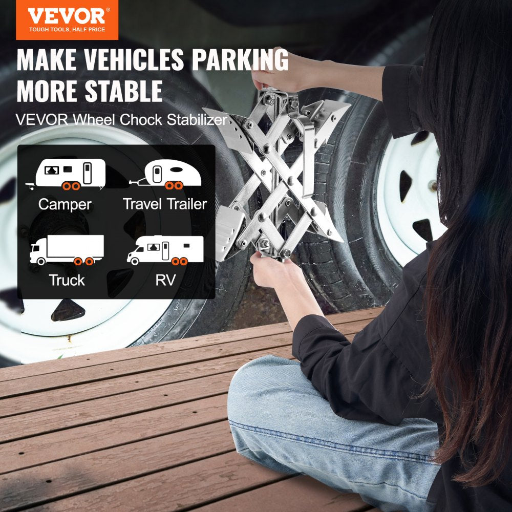 Camper Wheel Chock Stabilizer, X-shaped RV Stabilizer Wheel Chock, Fit for 1.5" to 10" Tire Space, 2 Sets of Wheel Chocks with Ratchet Wrench and Storage Bag for Campers Travel Trailers Trucks