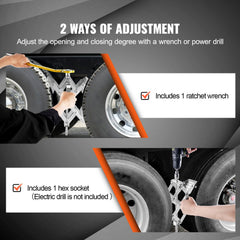 Camper Wheel Chock Stabilizer, X-shaped RV Stabilizer Wheel Chock, Fit for 1.5" to 10" Tire Space, 2 Sets of Wheel Chocks with Ratchet Wrench and Storage Bag for Campers Travel Trailers Trucks
