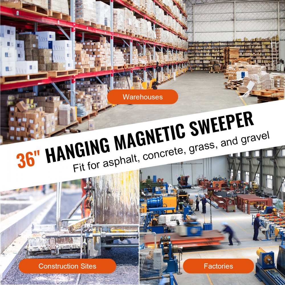Hanging Magnetic Sweeper 36inch Heavy-Duty Magnet Sweeper, Nail Magnet Sweeping Tool with 56 LBS Lifting Capacity, 2 Eye-Bolts Forklift Magnetic Sweeper Unit, Hanging Magnet for Forklift