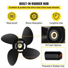 Outboard Propeller, Replace for OEM 48-8M8026630, 4-Blade 10.3 " x 13 " Aluminum Boat Propeller, Compatible with Mercury Mariner 25HP Bigfoot/Command Thrust 60Hp Outboard, 13 Tooth Splines, RH
