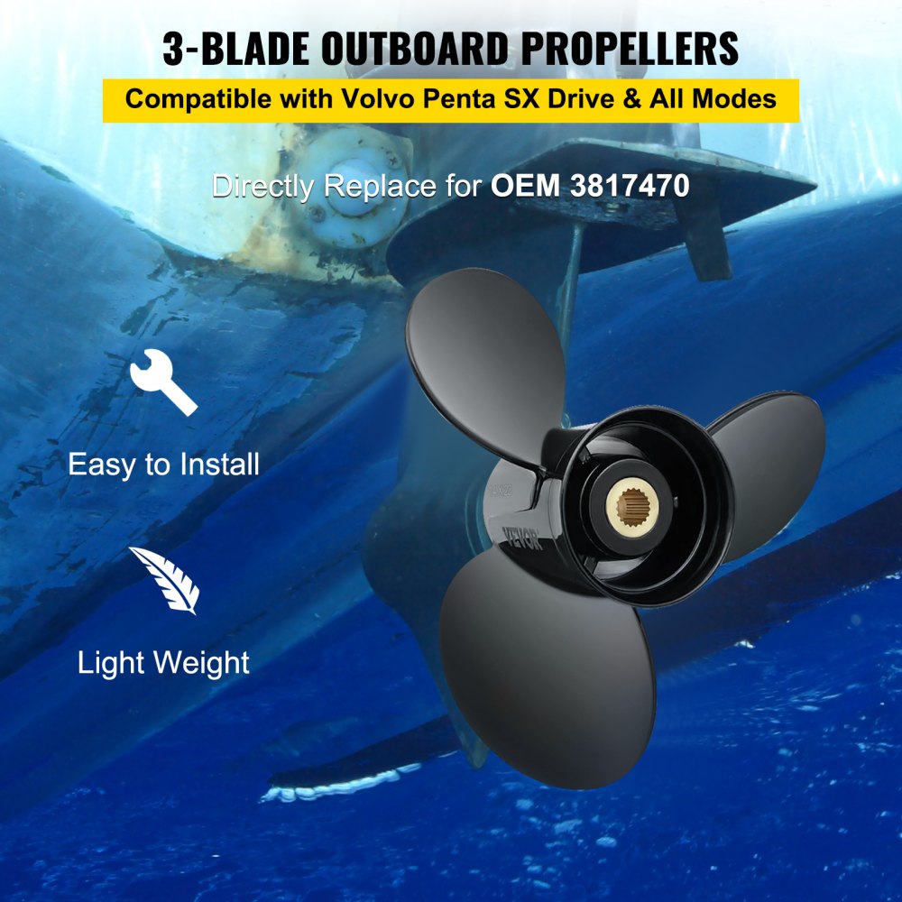 Outboard Propeller, Replace for OEM 3817470, 3 Blades 14 " x 23 " Pitch Aluminium Boat Propeller, Compatible with Volvo Penta SX Drive All Models, with 19 Tooth Splines, RH