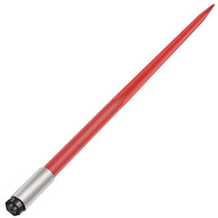 Red-coated 49" hay bale spear made of spring steel, designed for heavy-duty agricultural use.