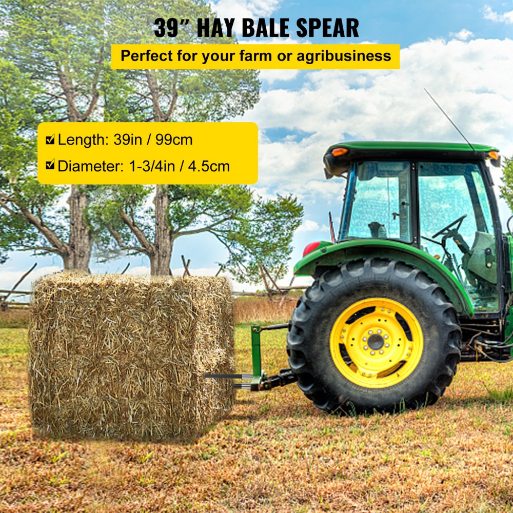 Bostome 39" hay bale spear with sharp point and durable steel construction for heavy lifting.
