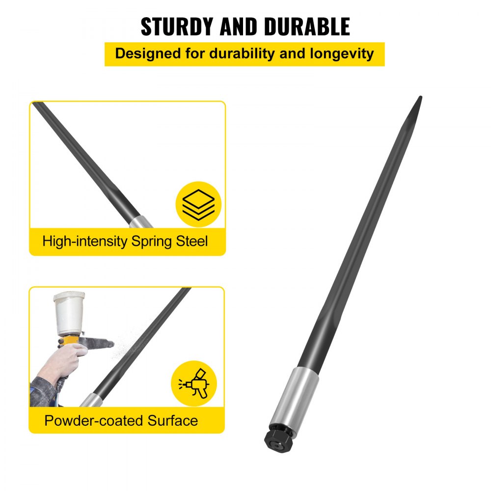 Bostome 39" hay bale spear with sharp tapered point and quick-attach system for heavy loads.
