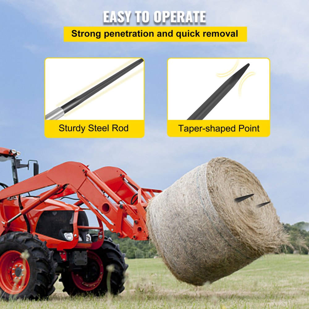 Bostome 39" hay bale spear with sharp tapered point, designed for heavy load handling.