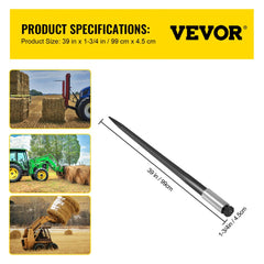 Bostome 39" hay bale spear with sharp point and durable steel construction for heavy loads.