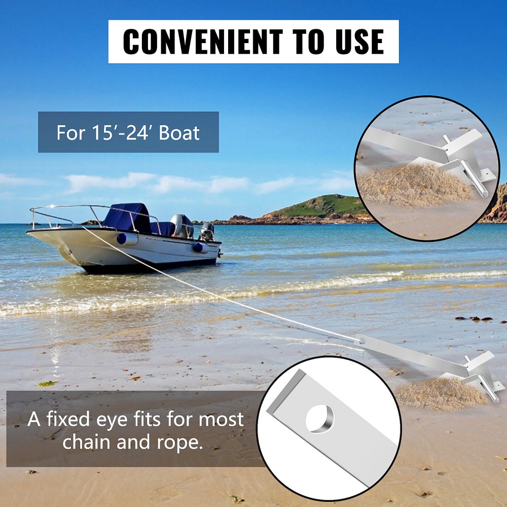 Boat Anchor Kit 8.5 lb Fluke Style Anchor, Hot Dipped Galvanized Steel Fluke Anchor, Marine Anchor with Anchor, Rope, Shackles, Chain for Boat Mooring on The Beach, Boats from 15`-24`