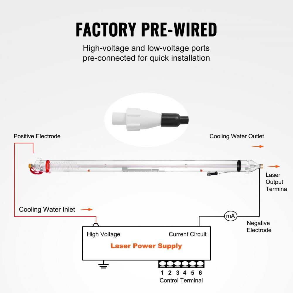 130W CO2 Laser Tube 65 in / 1650 mm Borosilicate Glass Laser Cutter Tube