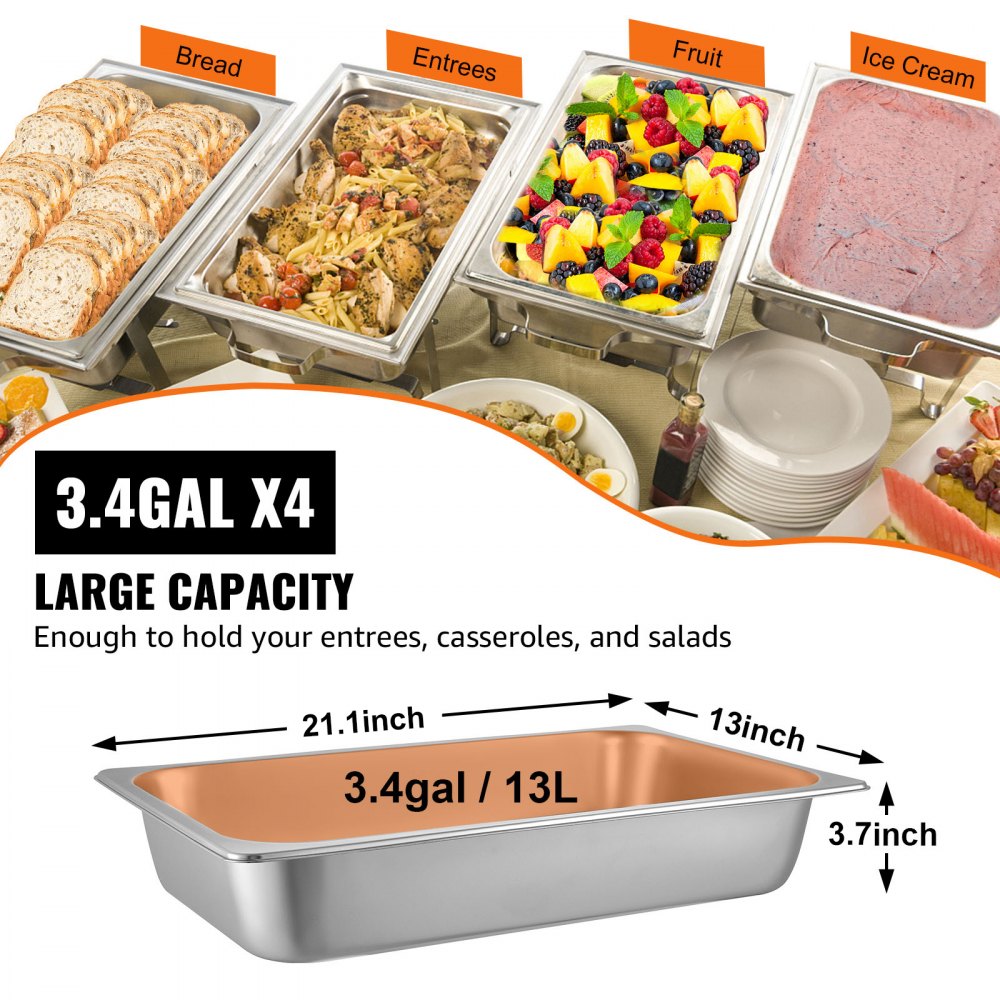 4 Pack Steam Table Pans 20.9 x 12.8 x 3.9 Inch Deep Steam Table Pan Full Size 13L Deep Food Container Stainless Steel Oven Tray Hotel Pans Anti-Jam Steam Table Food Pan