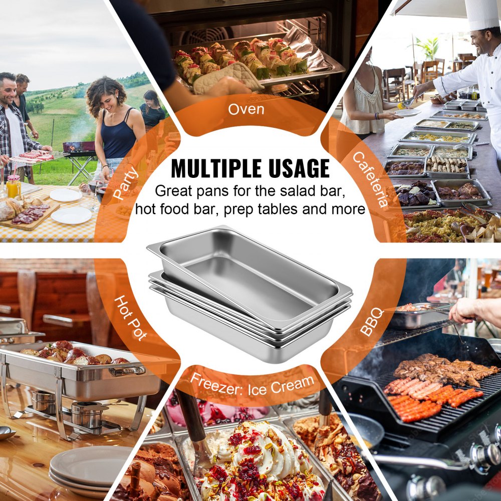 6 Pack Steam Table Pans 20.9 x 12.8 x 3.9 Inch Deep Steam Table Pan Full Size 13L Deep Food Container Stainless Steel Oven Tray Hotel Pans Anti-Jam Steam Table Food Pan