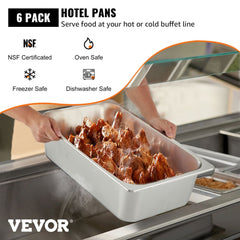 6 Pack Steam Table Pans 20.9 x 12.8 x 5.9 Inch Deep Steam Table Pan Full Size 20.5L Deep Food Container Stainless Steel Oven Tray Hotel Pans Anti-Jam Steam Table Food Pan