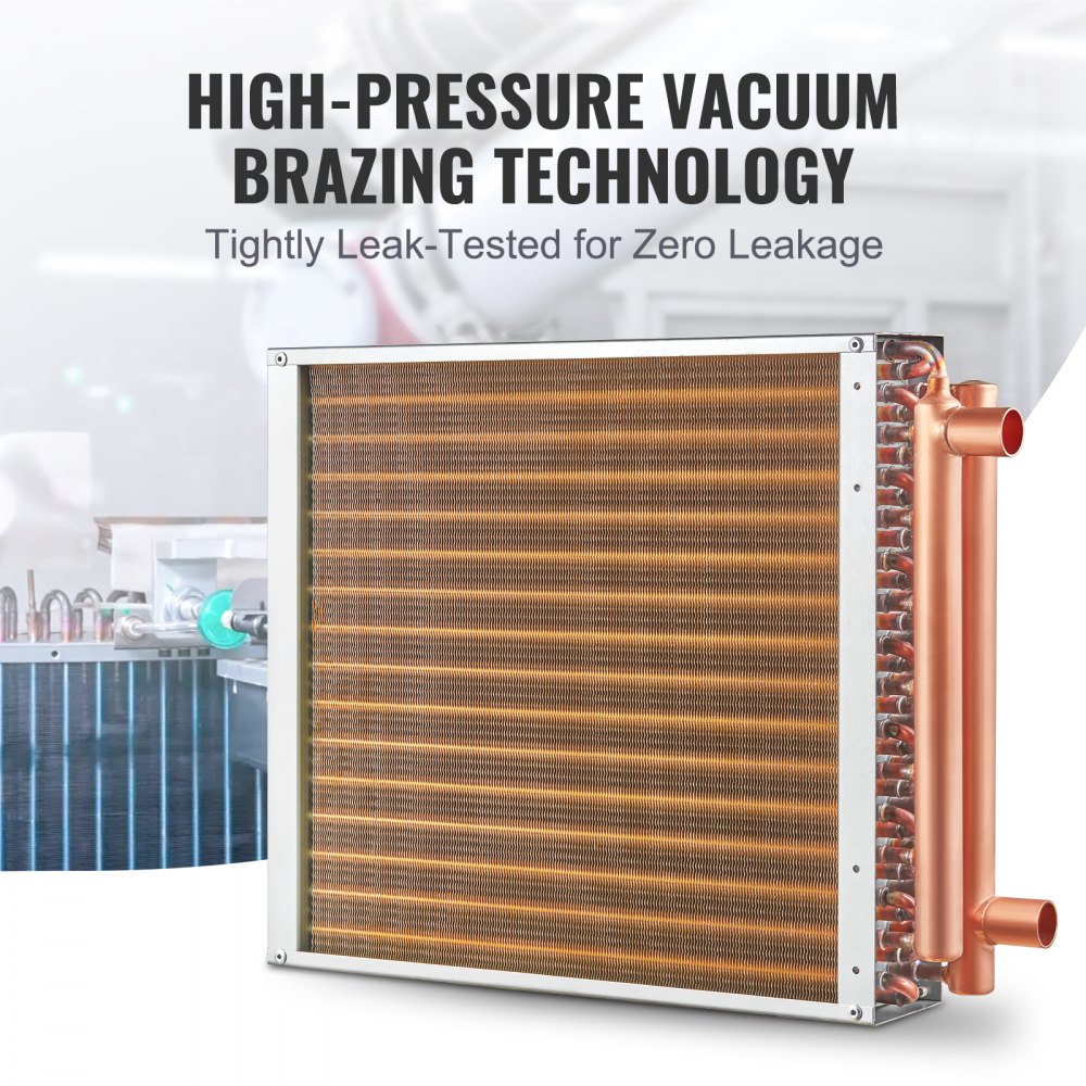 16x16 water-to-air heat exchanger with 3-row copper tubes and 193 fins.