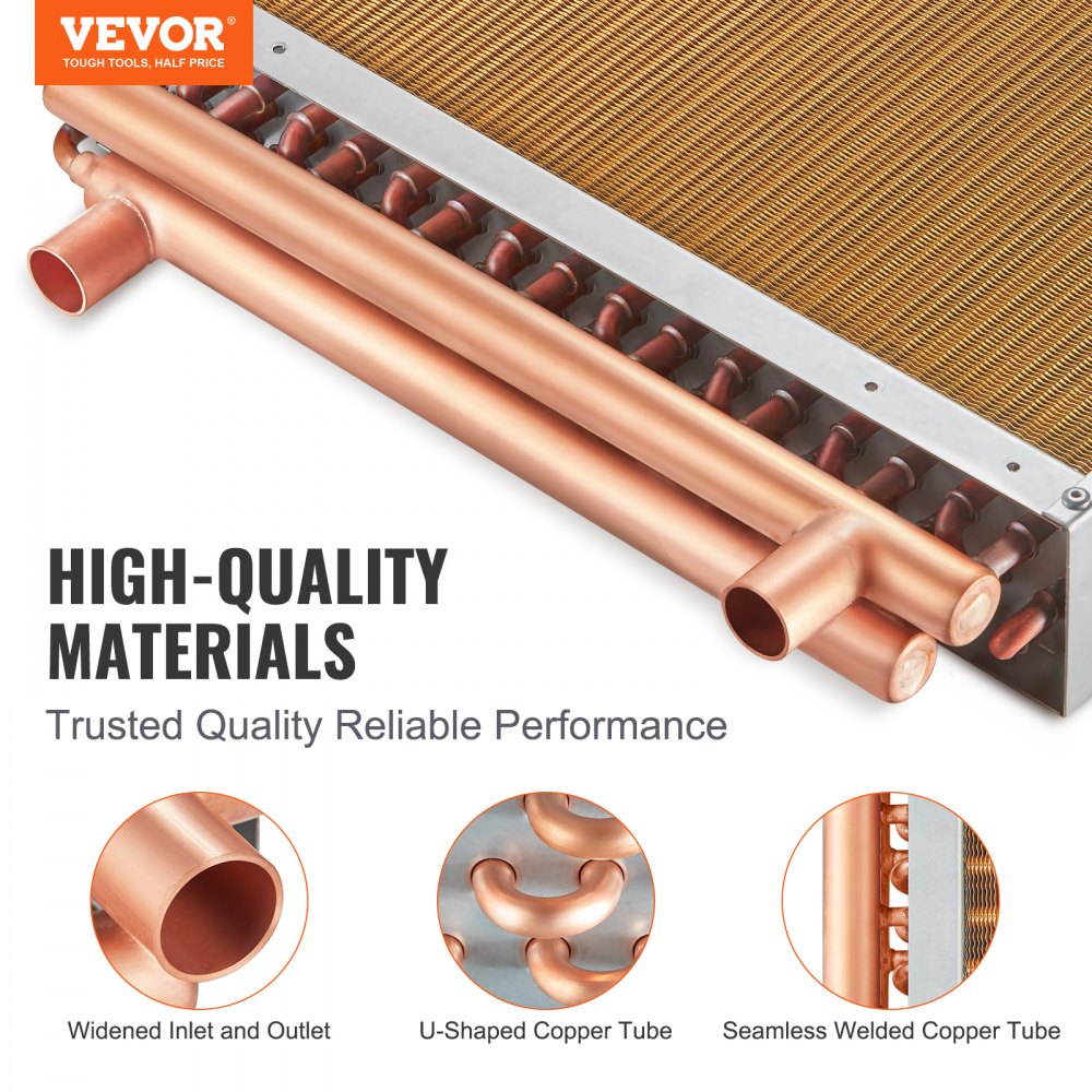 Heat Exchanger Water to Air, 18"x 20" with 3-Row 3/8" Copper Ports, 242 Aluminum Fins Heat Exchanger for Outdoor Wood Furnaces, Residential Heating and Cooling, and Forced Air Heating