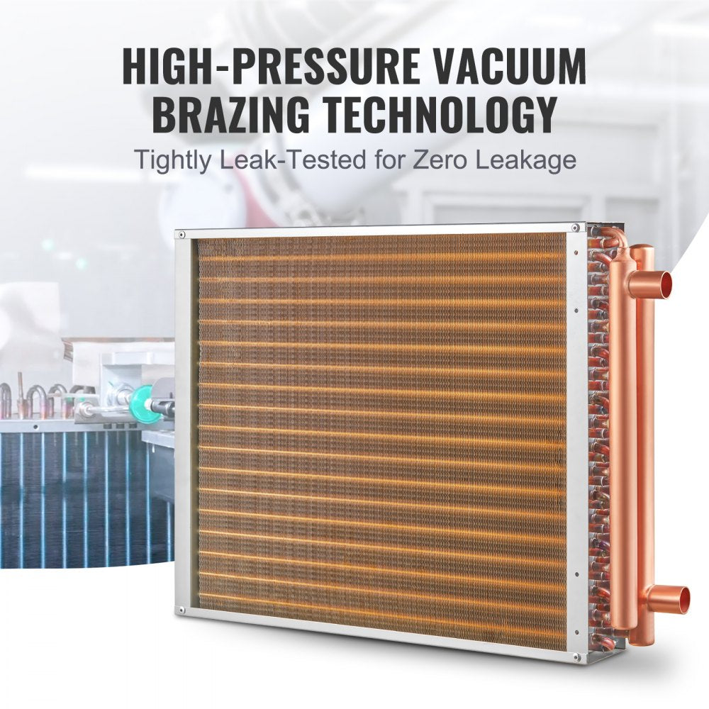 Heat Exchanger Water to Air, 18"x 20" with 3-Row 3/8" Copper Ports, 242 Aluminum Fins Heat Exchanger for Outdoor Wood Furnaces, Residential Heating and Cooling, and Forced Air Heating