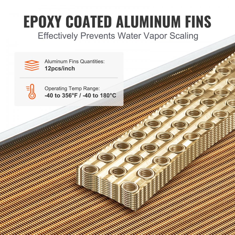 Heat Exchanger Water to Air, 20"x 20" with 3-Row 3/8" Copper Ports, 242 Aluminum Fins Heat Exchanger for Outdoor Wood Furnaces, Residential Heating and Cooling, and Forced Air Heating