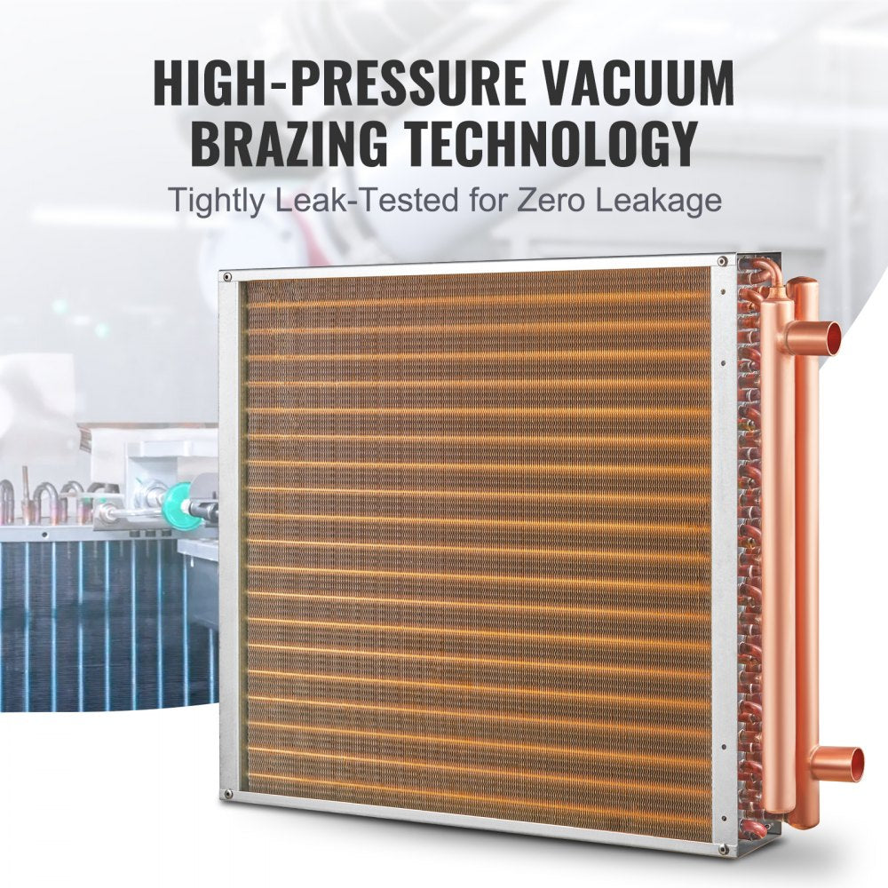 Heat Exchanger Water to Air, 20"x 20" with 3-Row 3/8" Copper Ports, 242 Aluminum Fins Heat Exchanger for Outdoor Wood Furnaces, Residential Heating and Cooling, and Forced Air Heating