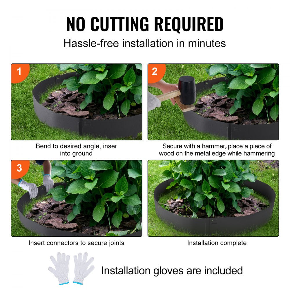 Steel Landscape Edging, 5-pack Steel Garden Edging Borders, 39" L x 4" H Strips, Hammer-in Edging Border, Bendable Metal Landscape Edging for Yard, Garden, Lawn, 3.15" Spike Height, Black