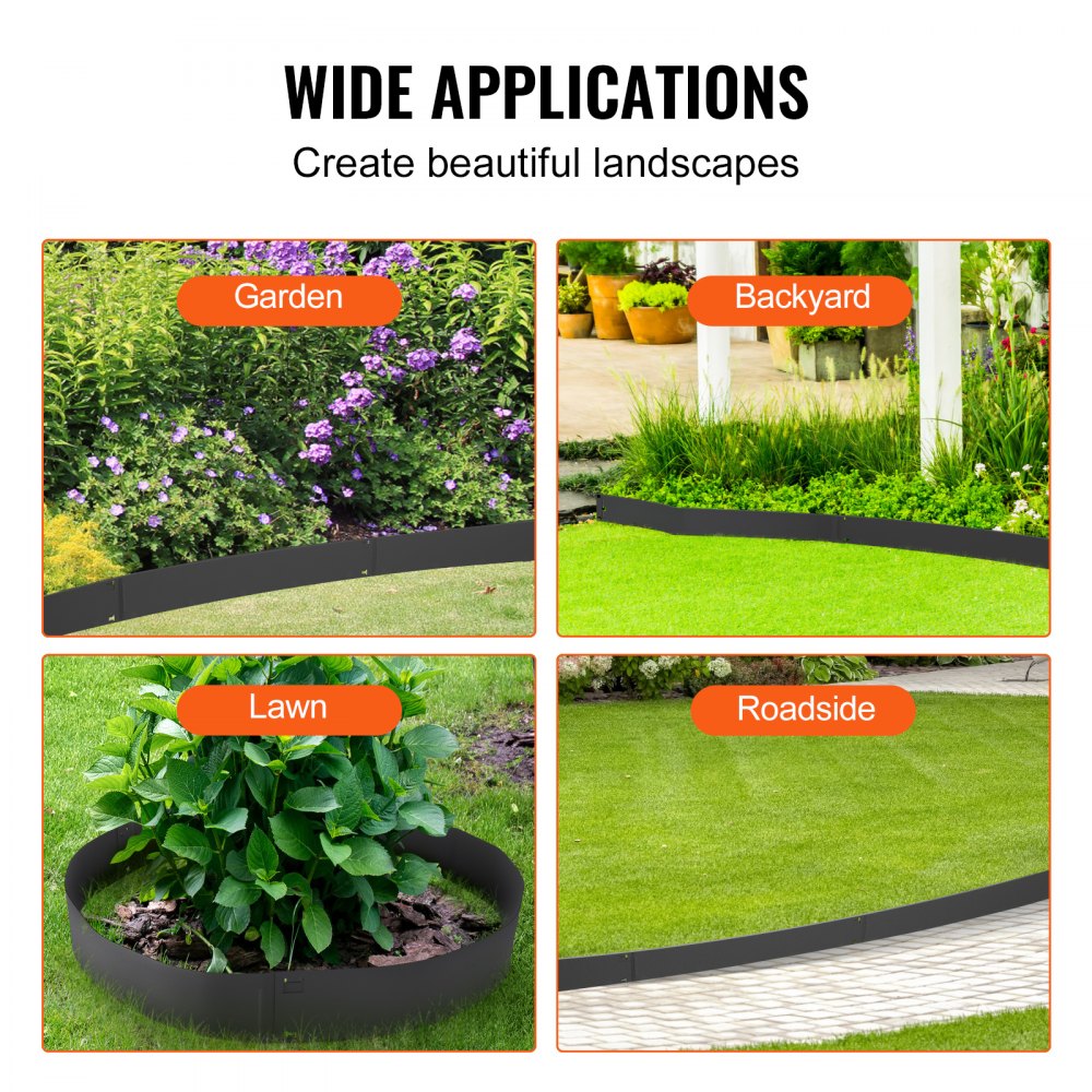 Steel Landscape Edging, 5-pack Steel Garden Edging Borders, 39" L x 4" H Strips, Hammer-in Edging Border, Bendable Metal Landscape Edging for Yard, Garden, Lawn, 3.15" Spike Height, Black